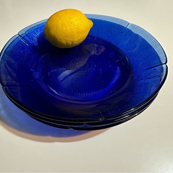 Three Forte Crisa Cobalt Glass Sunflower Coupe | Soup Bowls - Picture 2 of 8